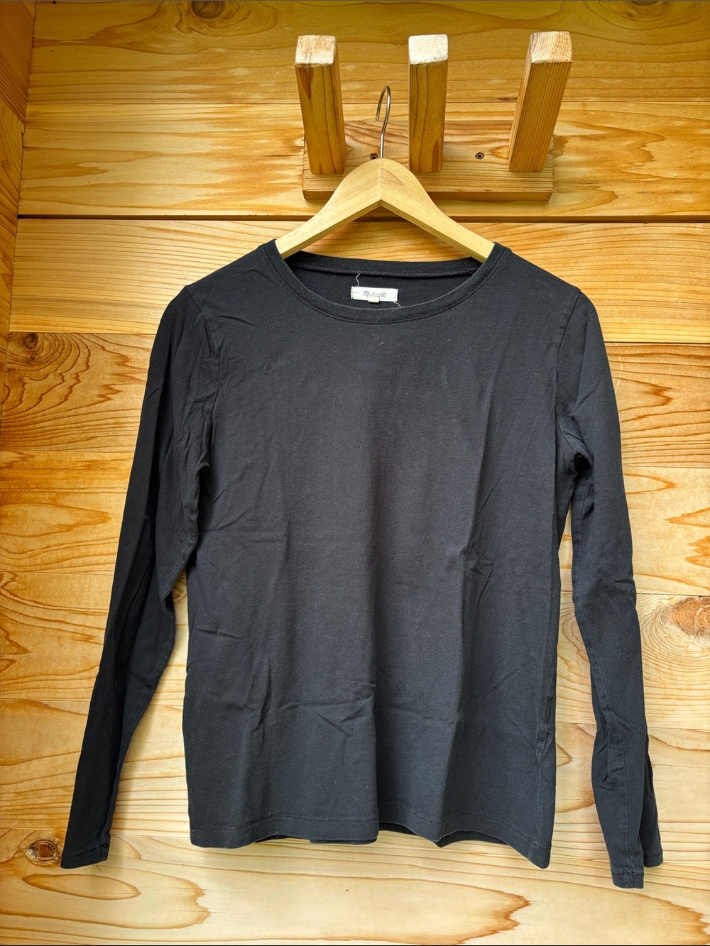 Madewell 100% Cotton Boxy Long Sleeve Tee Black | Minimalist Essential | Medium